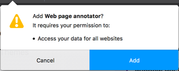 Example of the "Access your data for all websites" permission message