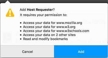 Example of the permissions message when hosts permission for 5 or more website is requested