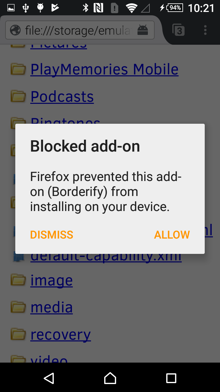 Blocked add-on message