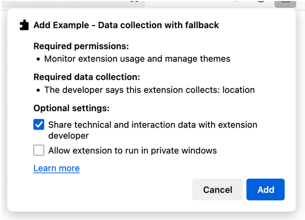 Figure 1: Installation prompt with data types as specified in the manifest