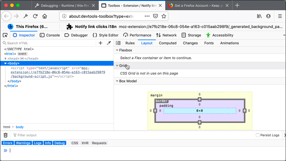 Debugging Firefox Extension Workshop