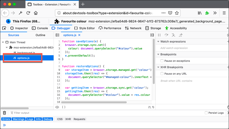 open scripts in debugger screenshot