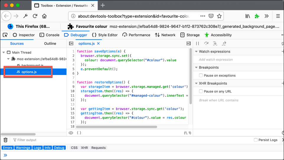 firefox script debugger