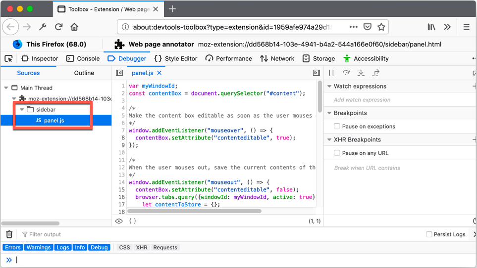 firefox script debugger