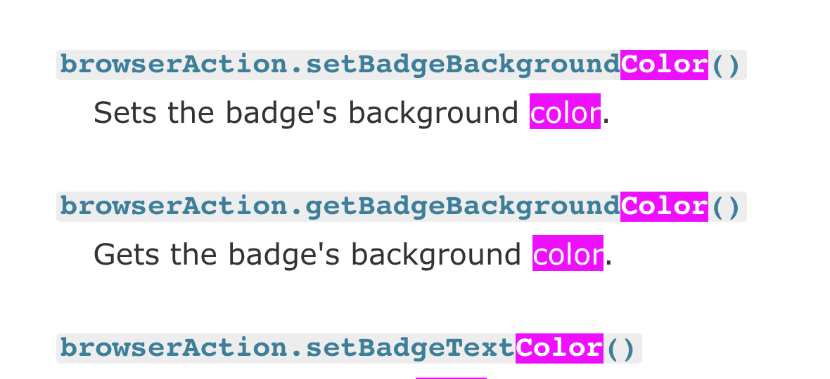 A screenshot of text on a page with the word Color highlighted in purple Find-screenshot